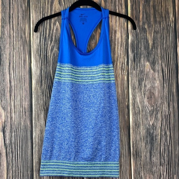 Woman’s Nike Blue & Yellow Dri-Fit Racer Back Running Tank- Size Medium - Picture 1 of 7